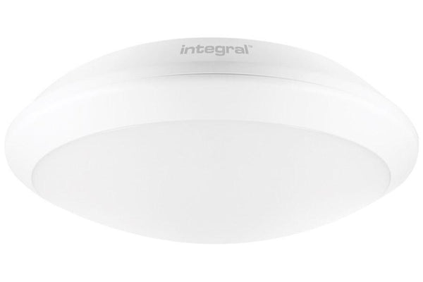 Integral LED Tough-Shell+ Bulkhead (White) 308mm 15W 4000K 1400lm with integrated 3hr Emergency and Microwave Sensor with side conduit entry - LED Direct
