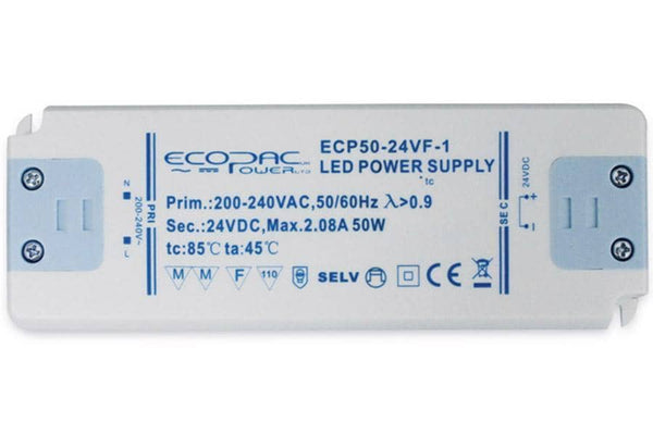 Integral LED 50W Constant Voltage LED Driver, 200-240VAC to 24VDC, Non-Dimmable - LED Direct