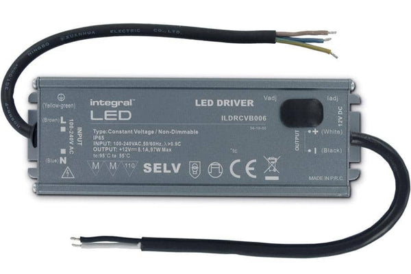 Integral LED IP65 97W Constant Voltage LED Driver, 100-240VAC to 12VDC, Non-Dimmable - LED Direct