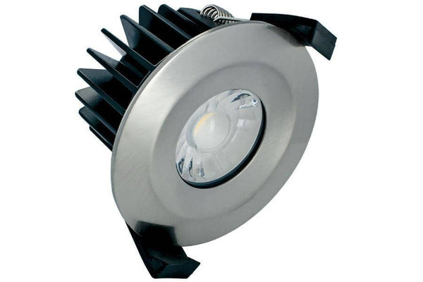 Integral LED Low-Profile 70mm-75mm cut-out IP65 Fire Rated Downlight 6W (40) 3000K 430lm 38 deg beam angle Dimmable with satin nickel bezel - LED Direct