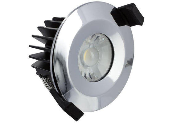 Integral LED Low-Profile 70mm-75mm cut-out IP65 Fire Rated Downlight 6W (40W) 3000K 430lm 38 deg beam angle Dimmable with chrome bezel - LED Direct