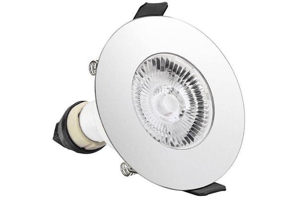 Integral LED Evofire Round 70mm cut-out Fire Rated Downlight Round Polished Chrome with Insulation Guard and GU10 Holder - LED Direct