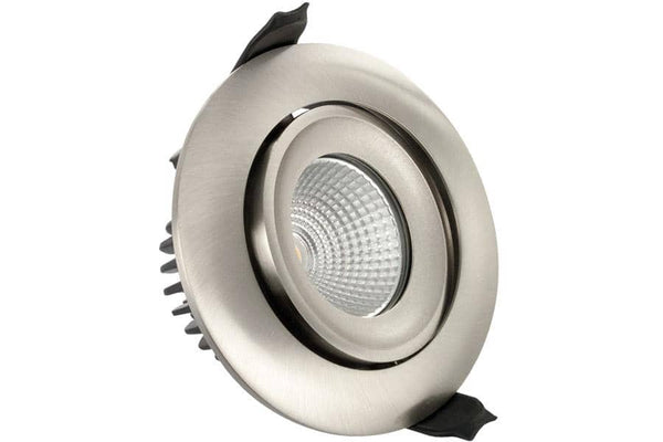 Integral LED Lux Fire 92mm cut-out IP65 Fire Rated Tiltable Downlight 11W (62W) 3000K 850lm 55 deg beam angle Dimmable Satin Nickel - LED Direct
