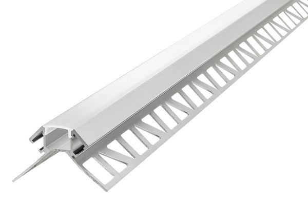 Integral LED 2M Inside Corner Plaster-in Aluminium Profile for Strips, Frosted Diffuser, for Max 12mm Width Strip - LED Direct
