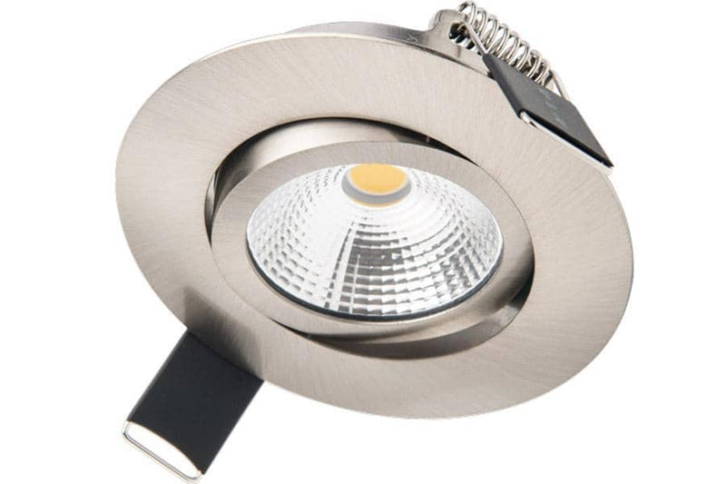 Integral LED Lux Ultra Slim Tiltable Downlight 6.5W 4000K 670lm 65mm cut out Dimmable 103lm/W Satin nickel finish - LED Direct
