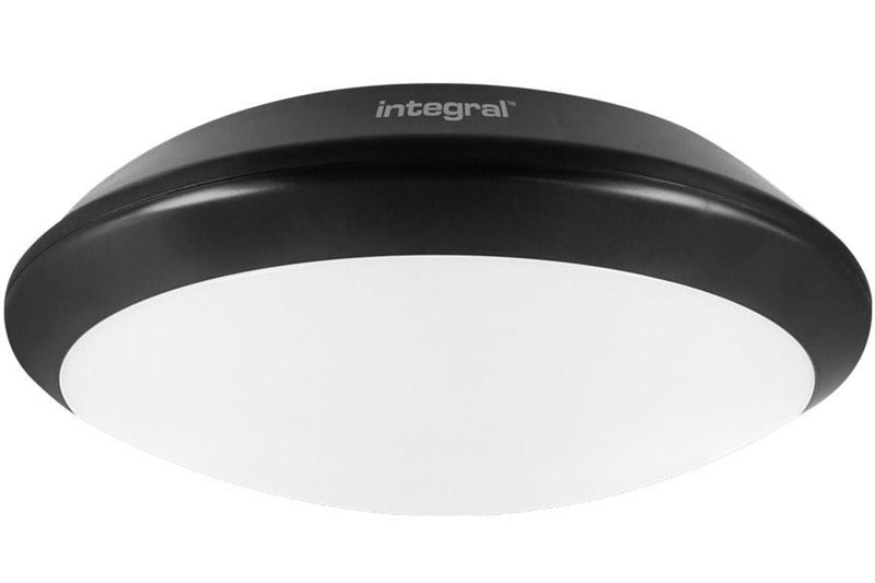 Integral LED Tough-Shell+ Bulkhead (Black) 308mm 15W 4000K 1400lm with integrated 3hr Emergency and Microwave Sensor with side conduit entry - LED Direct