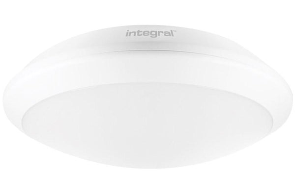 Integral LED Tough-Shell+ Bulkhead (White) 308mm 15W 4000K 1400lm with integrated 3hr Emergency with side conduit entry - LED Direct