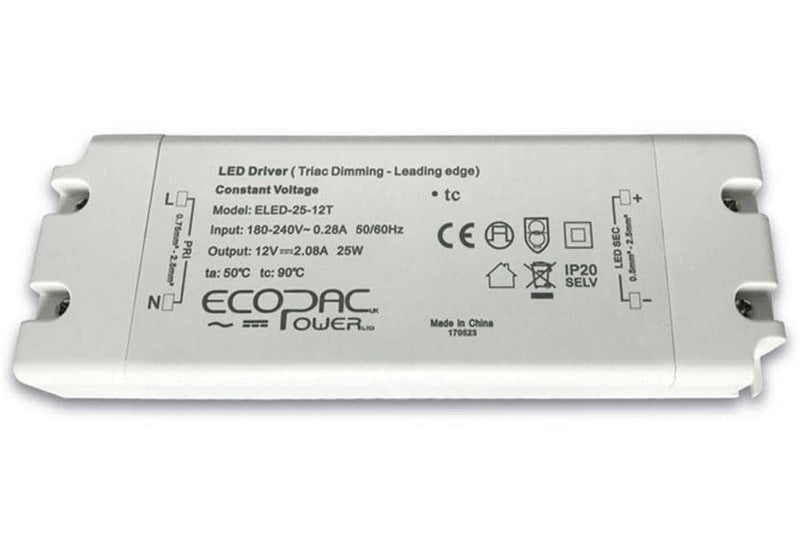Integral LED 25W Constant Voltage LED Driver, 180-240VAC to 12VDC, Triac Mains Dimming using leading edge dimmer - LED Direct