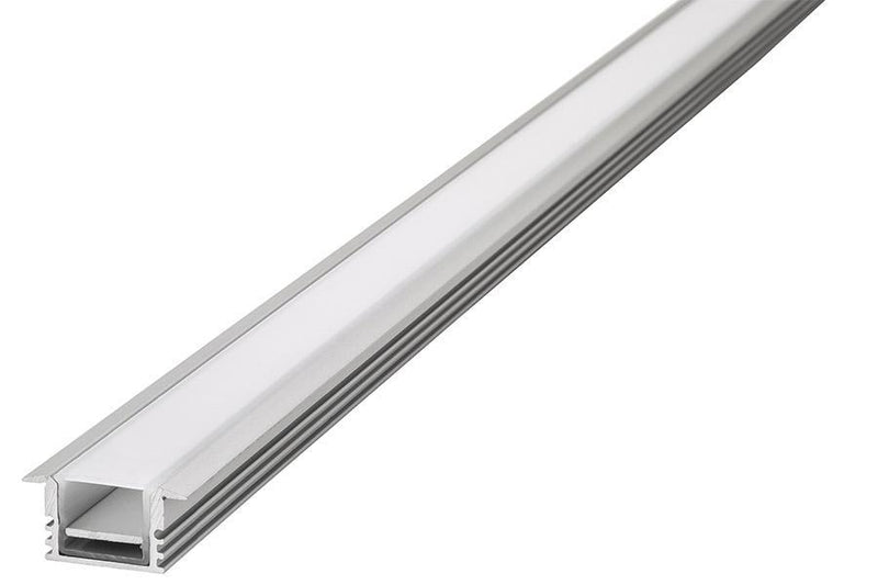Integral LED 2M IP65 Recessed Aluminium Profile for Strips, Frosted Diffuser, for Max 10mm Width Strip, 13mm Depth - LED Direct