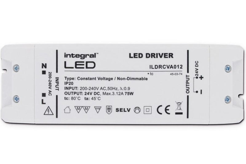 Integral LED IP20 75W Constant Voltage LED Driver, 200-240VAC to 24VDC, Non-Dimmable - LED Direct