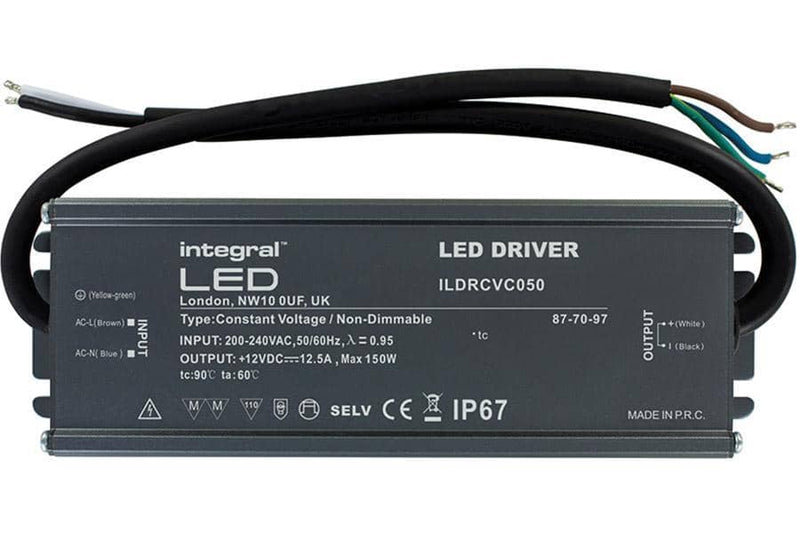 Integral LED IP67 150W Constant Voltage LED Driver, 200-240VA to 12VDC, Non-Dimmable - LED Direct