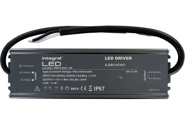 Integral LED IP67 240W Constant Voltage LED Driver, 200-240VA to 12VDC, Non-Dimmable - LED Direct