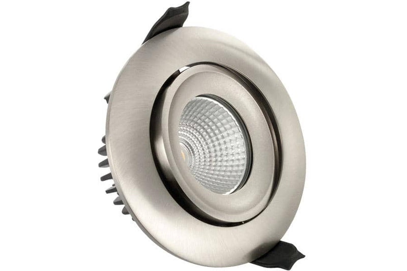 Integral LED Lux Fire 92mm cut-out IP65 Fire Rated Tiltable Downlight 6W (40W) 3000K 430lm 36 deg beam angle Dimmable Satin Nickel - LED Direct
