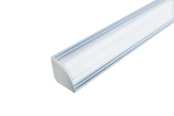 Integral LED 1M Corner Surface Mounted Aluminium Profile for Strips, Frosted diffuser (cover), endcaps and mounting clips included for 12mm width strips - LED Direct