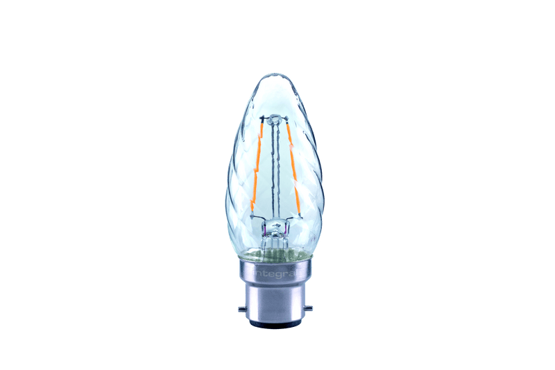 Integral LED Candle Bulb Filament Twisted Omni Lamp B22 2W (25W) 2700K 230lm Non-Dimmable 300 deg Beam Angle - LED Direct