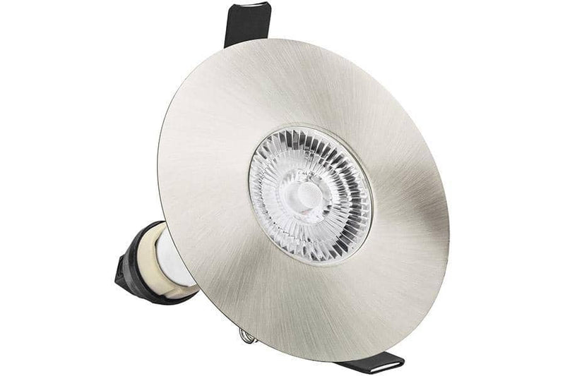 Integral LED Evofire 70mm-100mm cut-out Fire Rated Downlight Round Satin Nickel with GU10 Holder - LED Direct