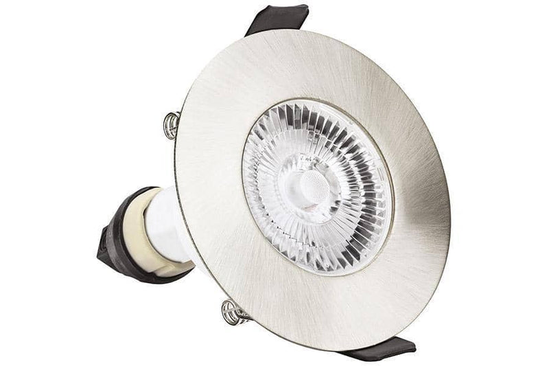 Integral LED Evofire 70mm-100mm cut-out Fire Rated Downlight Round Satin Nickel with Insulation Guard and GU10 Holder - LED Direct