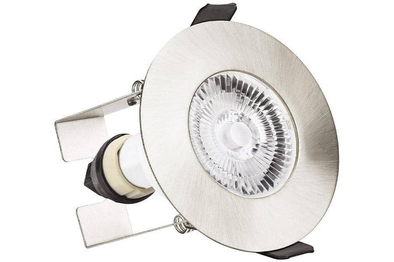 Integral LED Evofire 70mm cutout Fire Rated Static Downlight Round Satin Nickel with Insulation Guard and GU10 Holder - LED Direct