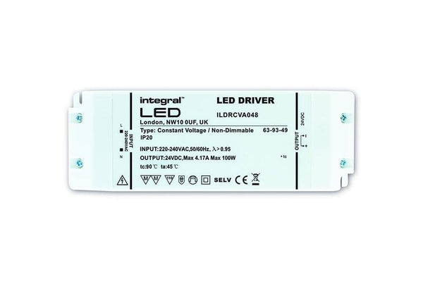 Integral LED IP20 100W Constant Voltage LED Driver, 220-240VAC to 24VDC, Non-Dimmable - LED Direct