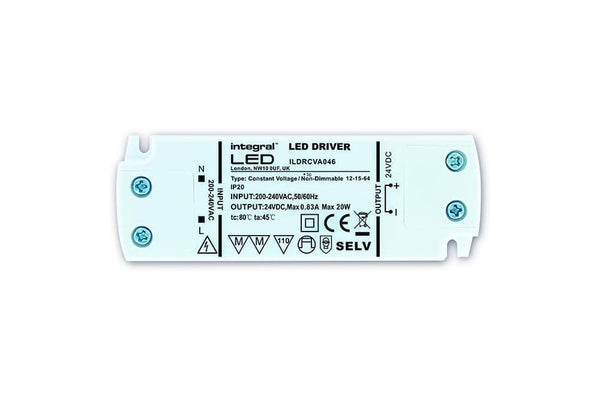 Integral LED IP20 20W Constant Voltage LED Driver, 200-240VAC to 24VDC, Non-Dimmable - LED Direct