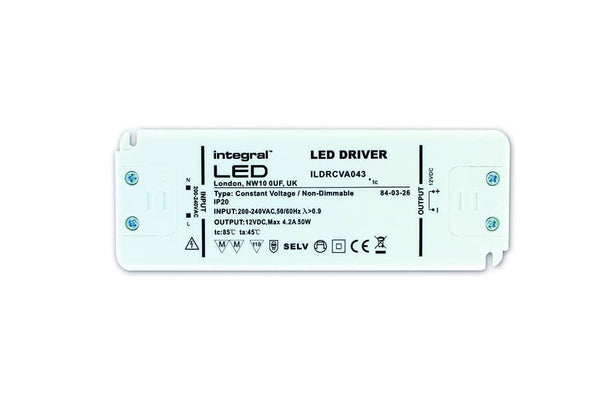 Integral LED IP20 50W Constant Voltage LED Driver, 200-240VAC to 12VDC, Non-Dimmable - LED Direct