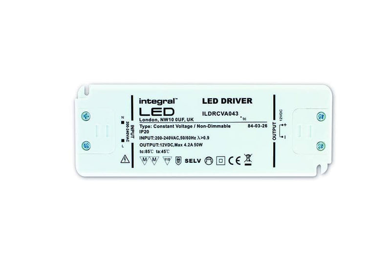 Integral LED IP20 50W Constant Voltage LED Driver, 200-240VAC to 12VDC, Non-Dimmable - LED Direct