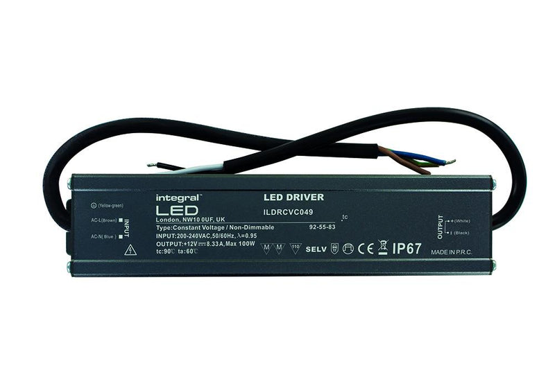 Integral LED IP67 100W Constant Voltage LED Driver, 200-240VA to 12VDC, Non-Dimmable - LED Direct