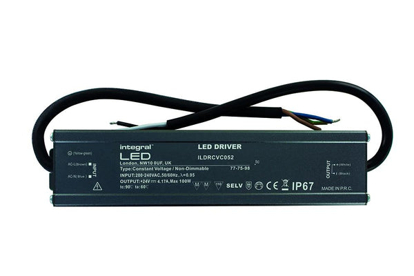 Integral LED IP67 100W Constant Voltage LED Driver, 200-240VA to 24VDC, Non-Dimmable - LED Direct