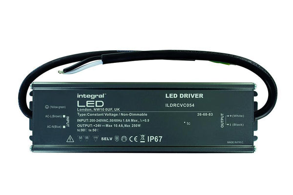Integral LED IP67 250W Constant Voltage LED Driver, 200-240VA to 24VDC, Non-Dimmable - LED Direct